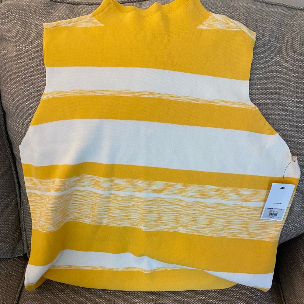 Nine West, yellow & white striped mock neck top